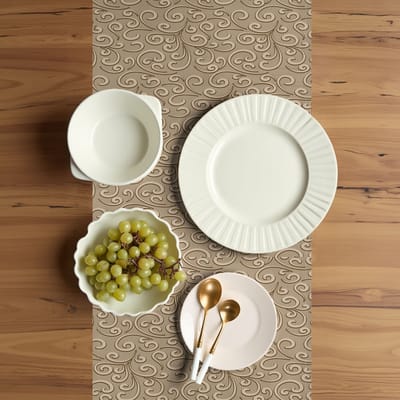 ABAKUHAUS Beige Tafelloper, Damastbloemen Victoriaans, Eetkamerkeuken Rechthoekige decoratieve Tafelloper, 40 x 180 cm, Beige