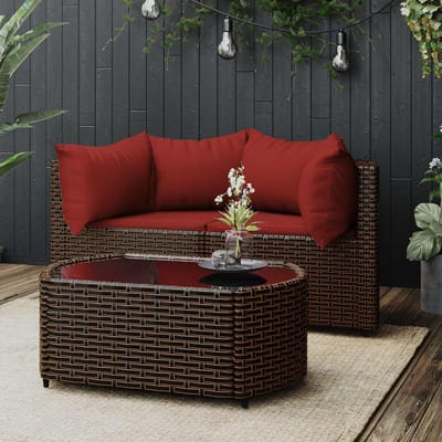 vidaXL - 3-delige - Loungeset - met - kussens - poly - rattan - bruin