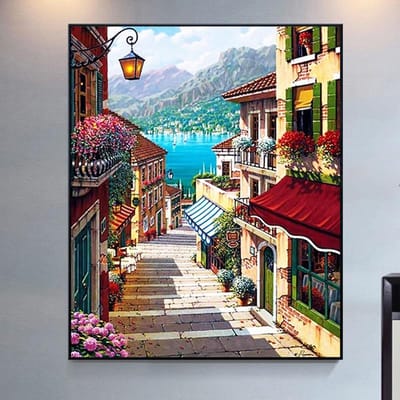 5D DIY Diamond Painting Kleine stad schilderij Borduren Kruissteek Strass Mozaïek Home Decor 20X30CM white