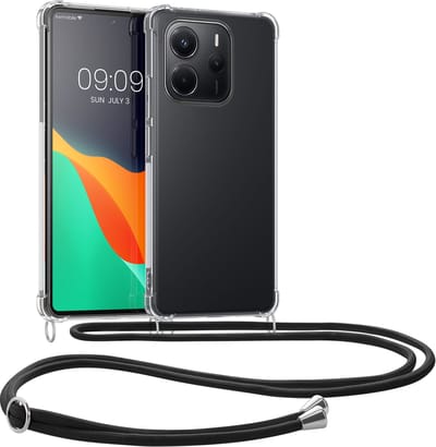 kwmobile telefoonhoesje geschikt voor Xiaomi Redmi Note 14 4G - Hoesje met telefoonkoord - Back cover in transparant / zwart
