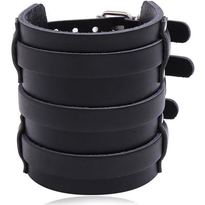 Verstelbare Dikke Wrap Armband 80 Mm Breedte Echt Leer Ontwerp Heren Polsband Eenvoudig Casual Sieraden Accessoire gray