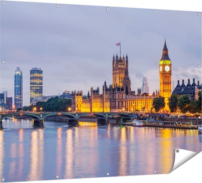 Gards Tuinposter London Big Ben en Westminster Brug - 160x120 cm - Tuindoek - Tuindecoratie - Wanddecoratie buiten - Tuinschilderij