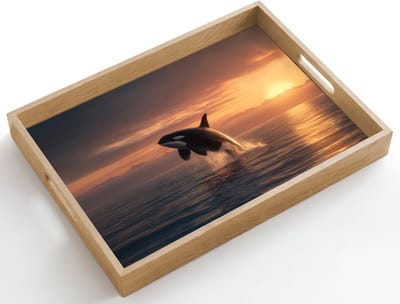 Dienblad hout 50x35 cm - Schootdienblad - Orka - Zee - Zonsondergang - Borrelplank rechthoek - Plateau dienbladen