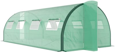 Killogood Tuintunnelkas tunnelkassen 18 m² 8 ramen 2 scharnierende deuren PE zeil ijzer gegalvaniseerde structuur groen