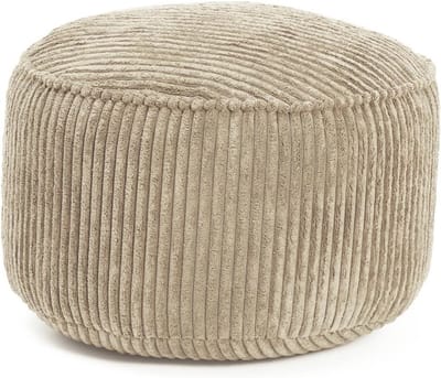 Compacte Gaming Poef met 3-in-1 Functie – Zitzak, Kruk, Tafeltje en Voetenbank in Beige Corduroy Ø 25 x 45 cm