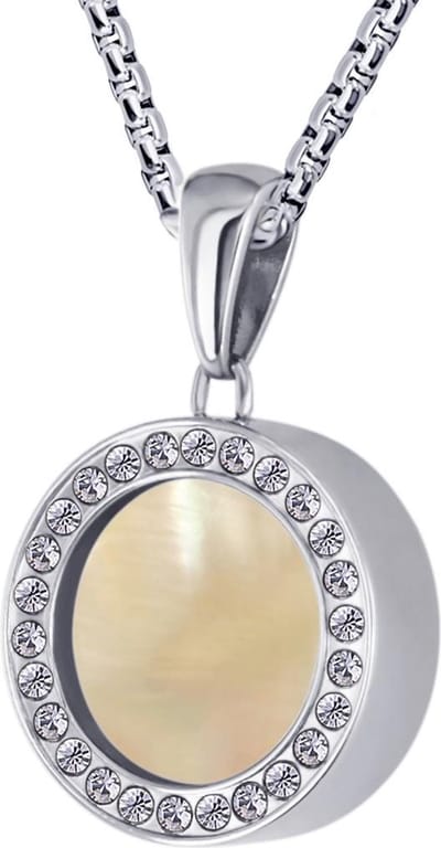 Quiges 12mm Mini Munt Hanger Zilverkleurig RVS met Oranje Perzik Schelp Munt en Anker Ketting 42-46cm