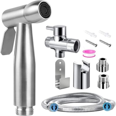 Famanu - Wc-handdouchekit met 3-wegventiel, handbidet voor intieme hygiëne, chroom
