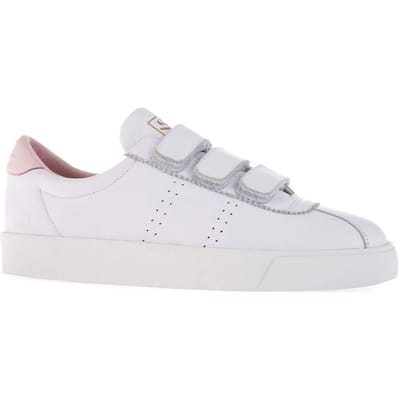 Superga Unisex 2870 Sport Club S Leather 3 Touch Fastening Trainers voor volwassenen (Wit/Lichtroze)