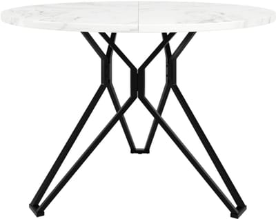 Ronde eettafel (100×100×76cm), keukentafel, ronde salontafel voor 4 personen, geschikt voor eetkamer, woonkamer, stijlvolle metalen tafelpoten, MDF marmeren tafelblad, zwart