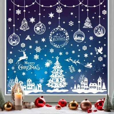 Ultiluxe® Raamstickers voor kerst - 244 stuks - Wit - Winter stickers voor de ramen - Raamfolie - Kerstballen, rendieren, kerstman, arrenslee, sneeuwvlokken, kerststerren - Kerstmis - Merry Christmas sticker - Kerststickers raam