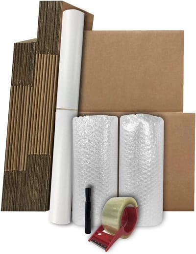 Verhuisdozen Set - Verhuisboxen - Kleine Verhuizingen - Inclusief Tape en Bubbeltjesplastic - 9x Klein 40cm 9x Middel 45cm - Bruin