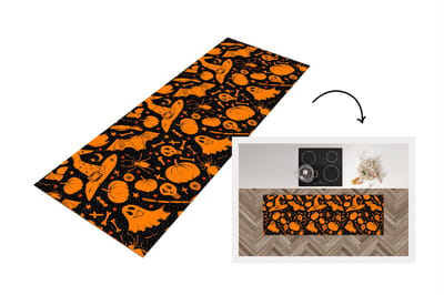 Keukenloper - Loper keuken - Halloween - Oranje - Patronen - 150x50 cm - Keukenloper vinyl