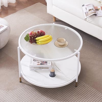 Ronde salontafel - Dubbel rond - Woonkamer inrichten - Met opbergruimte - 70 x 70 x 45 cm - Wit