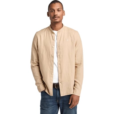 Timberland Linen Korean Collar Shirt Medium Beige Taglia: L | Camicie Casual Outlet | Uomo | Marrone