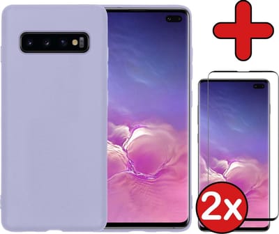 Hoesje - Met 2x Screenprotector - Geschikt voor Samsung Galaxy S10 - Sterk & Shockproof - Telefoon Hoes - Back Cover - Siliconen Case - Telefoonhoes - Lila