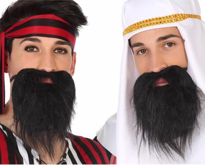 Atosa Carnaval half lange baard met snor zwart - piraat - arabier - cowboy - biker - kabouter - accessoires