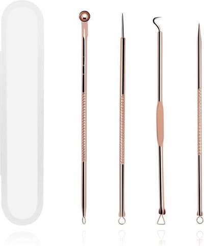 Jumada's - Professionele Acne-kit - Verwijder Mee-eters - 4 Luxe Puisten-lepels - Blackhead Remover - Multi Roze