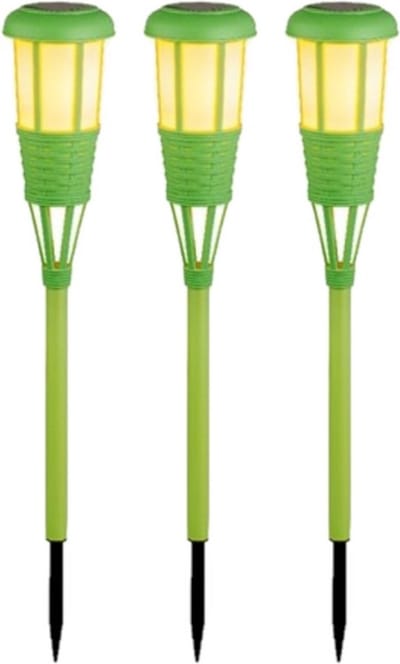 3x stuks solar tuinfakkel/tuinlamp groen op zonne-energie 61 cm - Prikspots tuinverlichting