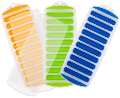 IJsblokjesvorm - 3 stuks - Met deksel - IJsvormpjes - Siliconen IJsblokjesvorm - IJsblokjes - BPA Vrij - IJsblokjes zijn makkelijk uit te drukken - Siliconen onderkant - Herbruikbaar - Groen/Blauw/Oranje