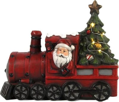 Clayre & Eef Trein met kerstman met LED 27x13cm rood polystone