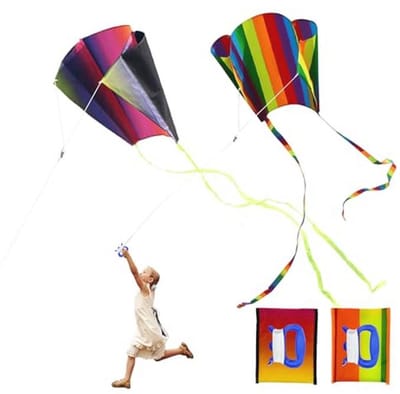 2 Stuks Regenboogvliegers voor Kinderen - Kleurrijke Draak met Draaktouw en Handvat