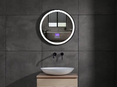 Mawialux LED spiegel met Zwarte Rand - 50cm - LED - Rond - Verwarming - Digitale Klok - Bluetooth - Roxy