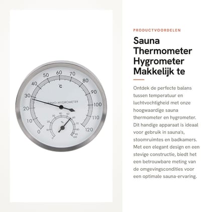 Dailygoods - Sauna Thermometer - Hygrometer - Makkelijk te installeren - 14 x 14 cm - Stalen uitvoering - Voor sauna en stoomruimte - Geschikt voor bi...