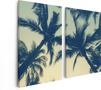 Artaza Canvas Schilderij Tweeluik Palmbomen Bladeren - 80x60 - Foto Op Canvas - Canvas Print