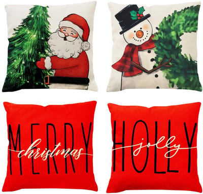 Dailygoods- Kussenslopen kerst - Linnen Kussenhoes 45 x 45 cm - Sierkussens 4-pack - Decoratie - Geschikt voor woonkamer/kinderkamer - Kussenhoezen