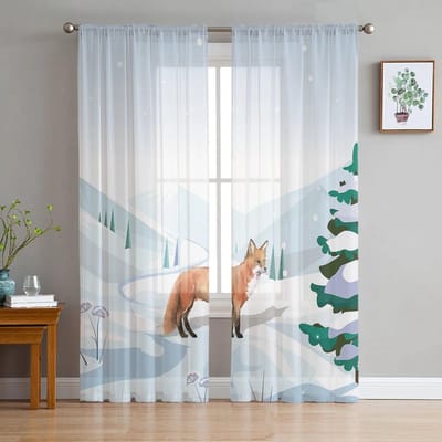 Sneeuwvos Transparante Gordijnen voor Woonkamer Voile Tule Gordijn voor Slaapkamer Keuken Huisdecoratie Paneel 135W x 114H(cm) white