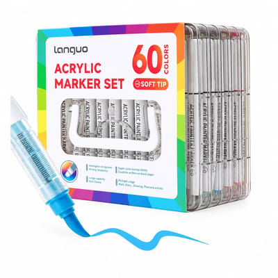 Acrylmarkers - 60 kleuren - Zachte punt en slimme inktregeling - Directe inkttoevoer voor tekenen en DIY - Basisverpakking