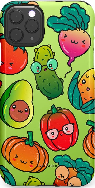 Casetastic Hoesje Geschikt voor Apple iPhone 11 Pro Max - Stijlvolle Beschermende Duo-layer Case - Cartoon Groente Mix