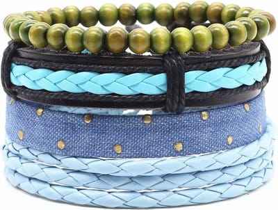 Amanto Armbanden Cielo - Kralen - Touw- Leer - 4-delig - Aanpasbaar