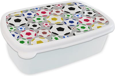 Broodtrommel Wit - Lunchbox - Brooddoos - Voetbal - Patroon - Sport - 18x12x6 cm - Volwassenen