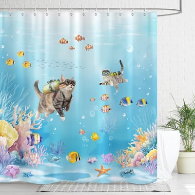 Douchegordijn, Koraal Oceaan Scène Badkamergordijn 180x180cm, Waterdicht Schimmelwerend Wasbaar Polyester Stof met 12 Haken