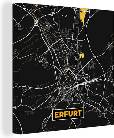 Canvas Schilderij Erfurt - Goud - Duitsland - Plattegrond - Kaart - Stadskaart - 20x20 cm - Wanddecoratie