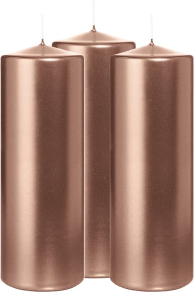 Wiedemann Cilinderkaars/stompkaars - 3x - metallic rosé goud - 20 x 7 cm - 103 branduren - zuilkaarsen