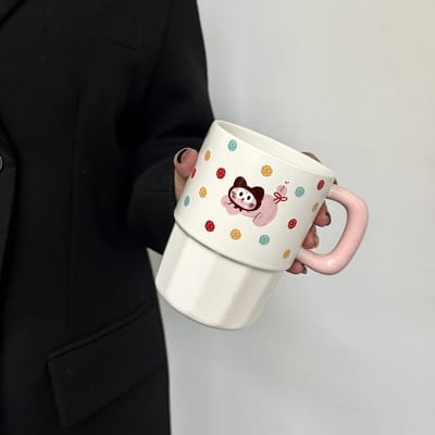 Schattige Polka Pop Puppy Rietbeker Keramische Mok met Deksel Waterbeker voor Stelletjes Praktisch Verjaardagscadeau voor Meisjes 301-400ml