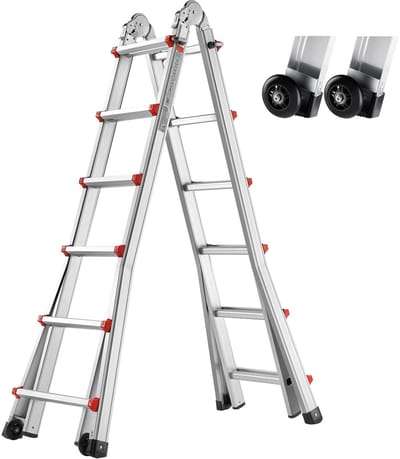 Telescopische Ladder - A-Frame Uitschuifladder - Hoogte 6,23 m - Aluminium - Draagvermogen 150 kg - Opvouwbaar en Compact - 2-in-1 Trap- en Aanleunladder