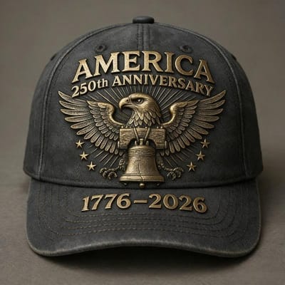 250ste Verjaardag van Amerika: Liberty Bell & Adelaar Pet (1776-) - Gedragen Grijze Hoed Met Een 3D Bronzen Embleem Ontwerp black