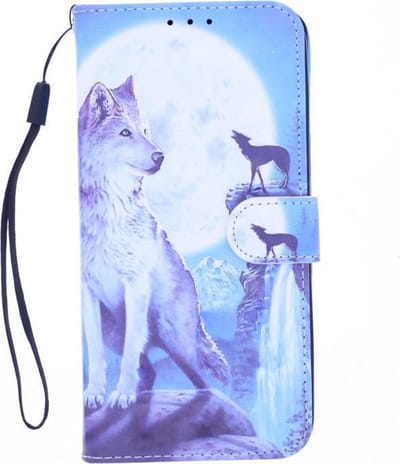 LuxeBass Boekhoesje met print geschikt voor Motorola G9 - Wolf gsm hoesje - telefoonhoes - telefoonhoesjes