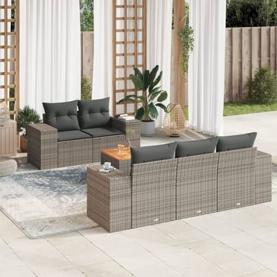 vidaXL - 6-delige - Loungeset - met - kussens - poly - rattan - grijs