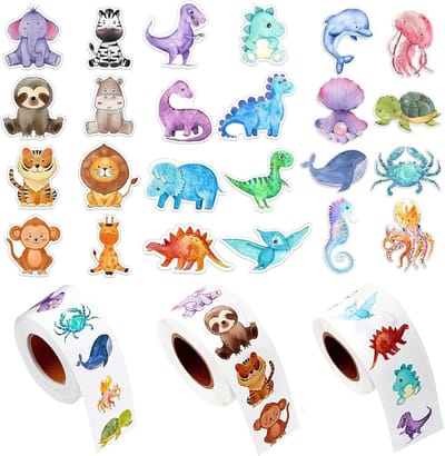 1500 stickers voor kinderen met dinosaurussen en dierenpatronen, schattige cartoonstickers voor beloningen op school en in de klas