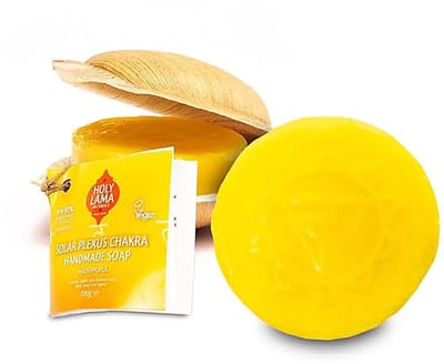 Holy Lama zeep zonnevlecht chakra in palmblad - lavendel - pepermunt - 100gram