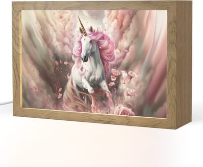 Nachtlampje 30x20 cm - Kinder lampje - Eenhoorn - Meisje - Roze - Bloemen - Sprookje - Tafellamp kinderkamer - Slaapkamer lamp - Bedlamp kinderen - Kinderlampje stopcontact - Wandlamp babykamer - Nachtlampjes