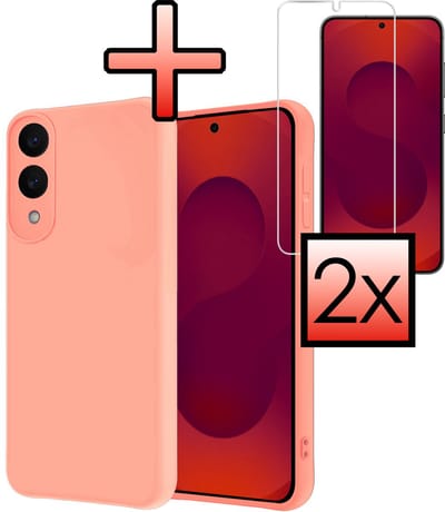 Hoesje - Met 2x Screenprotector - Geschikt voor Samsung Galaxy S25 Edge - Sterk & Shockproof - Back Cover - Siliconen Case - Telefoon Hoes - Lichtroze