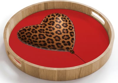 Dienblad rond 40x40 cm - Schootdienblad hout - Ballon - Hartvormig - Rood - Panterpatroon - Borrelplank rechthoek - Plateau houten dienbladen