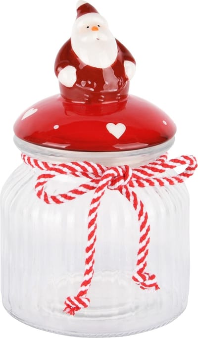 Dekoratief | Bonbonni?re m/santa, rood, dolomiet/glas, 11x11x18cm | A245714