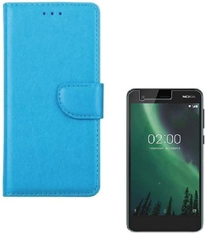 hoesje Geschikt voor: Nokia 2 Portemonnee Turquoise met 2 stuks Glas Screen protector