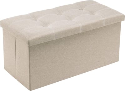 Opvouwbare Opbergbank Beige - Grote Voetenbank & Zitkist met 80L Ruimte